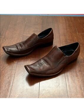 Aldo Men's Brown Leather Slip-On Loafers w/ Cross Design Imprinted, Size 10 (43)